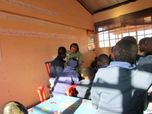 Attempting isiZulu practice by reading to the Bantwana (children)